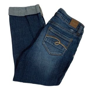 Justice Jeans Cuffed Capri Distressed Stitching Size 14 Slim